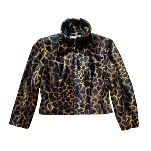 Vintage 90s Leopard Print Jacket 8 Taiga Paris Standup Collar Lined Mob Wife USA